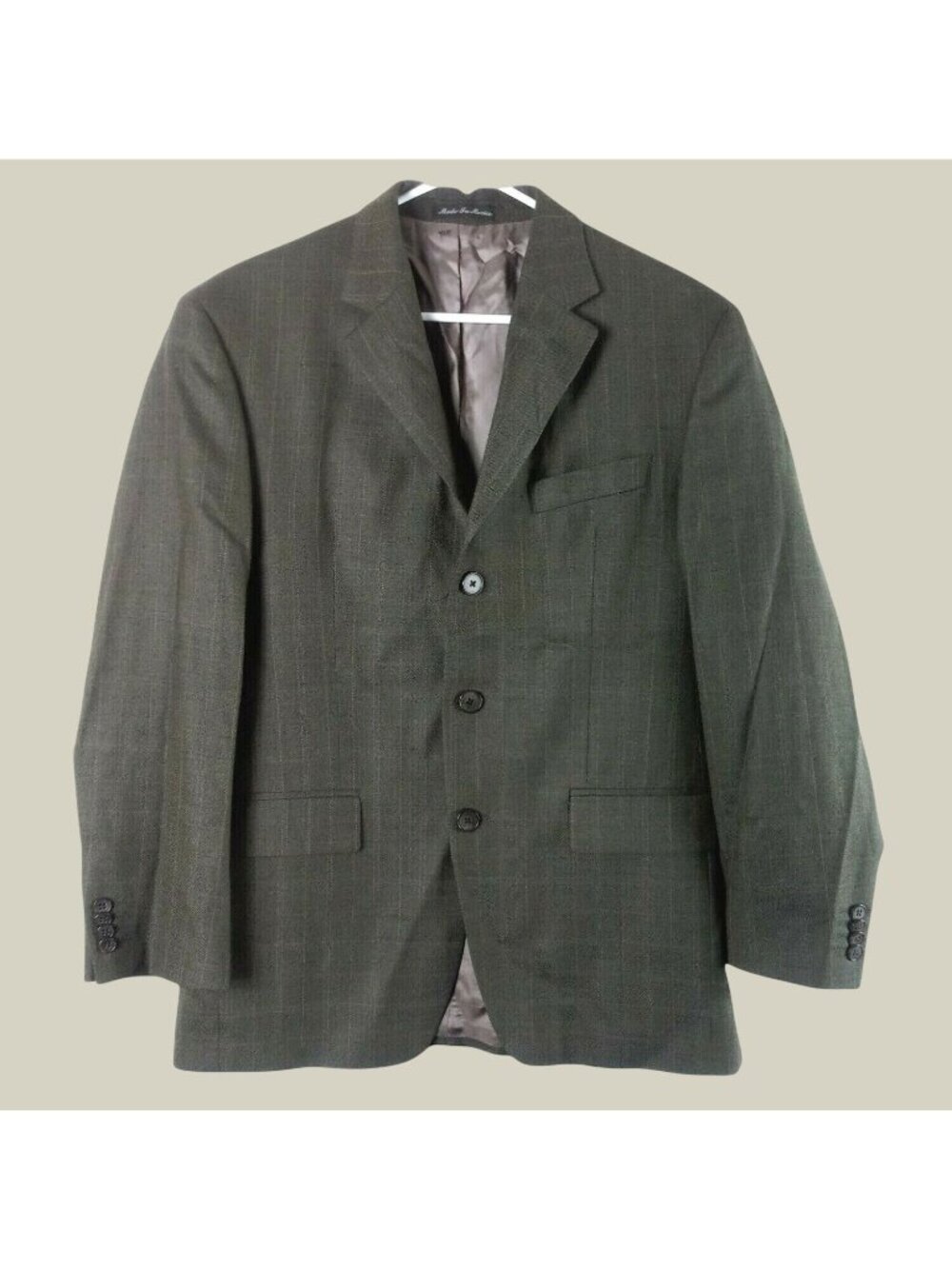 Michael Kors Woolmark Plaid Wool Blazer Mens 38S Green Career Office Classic
